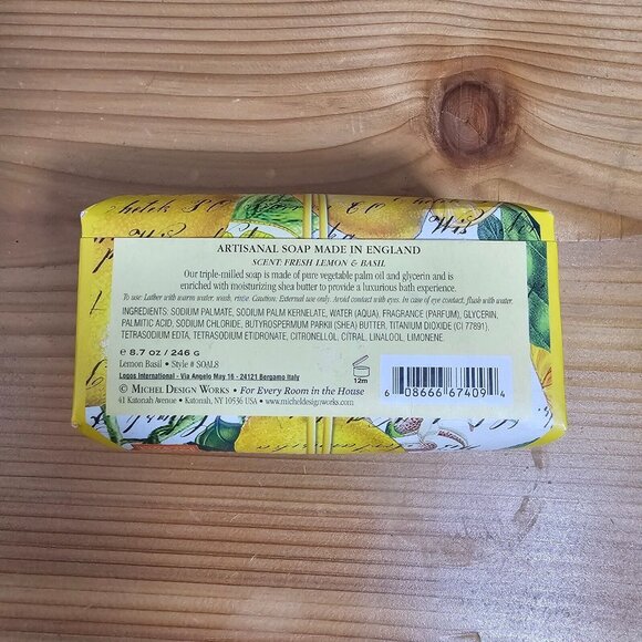 Michel Design Works Artisanal Bar Bath Soap Shea Butter LEMON BASIL Large 8.7 oz - Picture 2 of 3